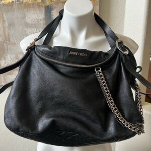 Jimmy Choo Black Quilted Shoulder Bag EUC 11x16x6 silver accent chains charms